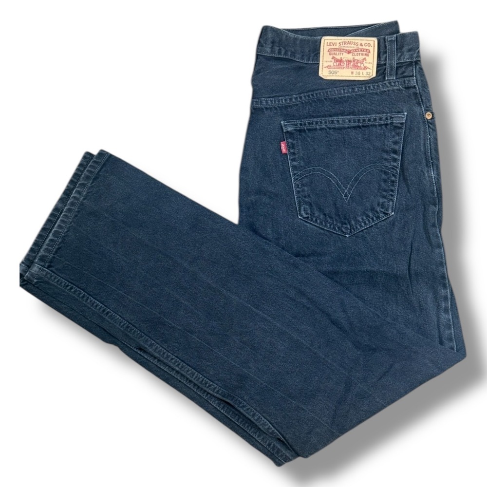 Vintage Levis 505 Regular Fit Jeans Mens 36x32 Black Fade Straight Leg Denim Y2k